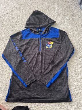 Colosseum Gray and Blue KU Jayhawk Hooded Pullover